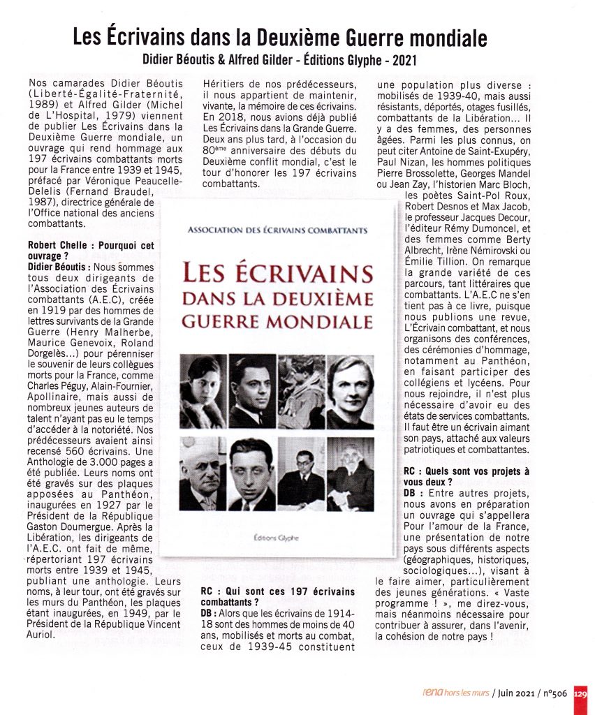 Les écrivains dans la Deuxième Guerre mondiale, Alfred Gilder, Didier Béoutis, Editions Glyphe