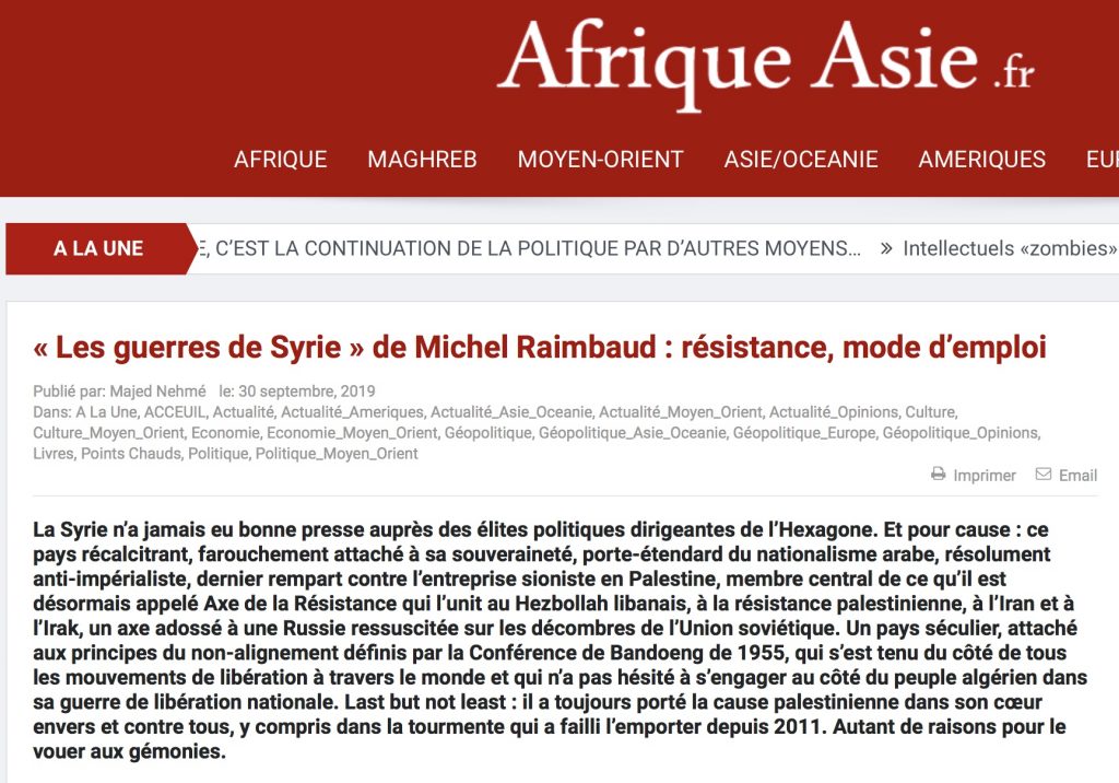 Les Guerres de Syrie, Michel Raimbaud, Editions Glyphe